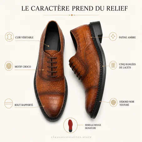 CLASS HERITAGE™ Ambre 03 — Soulier Homme en Cuir Véritable Motif Croco