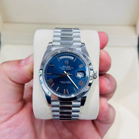ساعة رولكس رجالية فاخرة باللون الأزرق طاولة+تاريخ+يوم