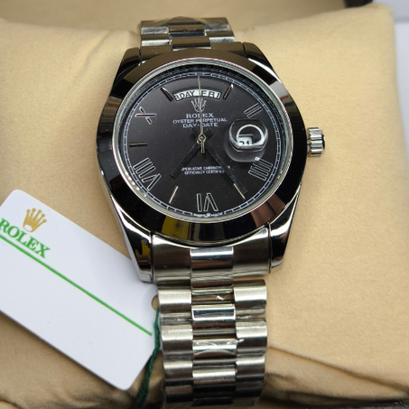 ساعة رولكس رجالية فاخرة باللون الاسود طاولة+تاريخ+يوم