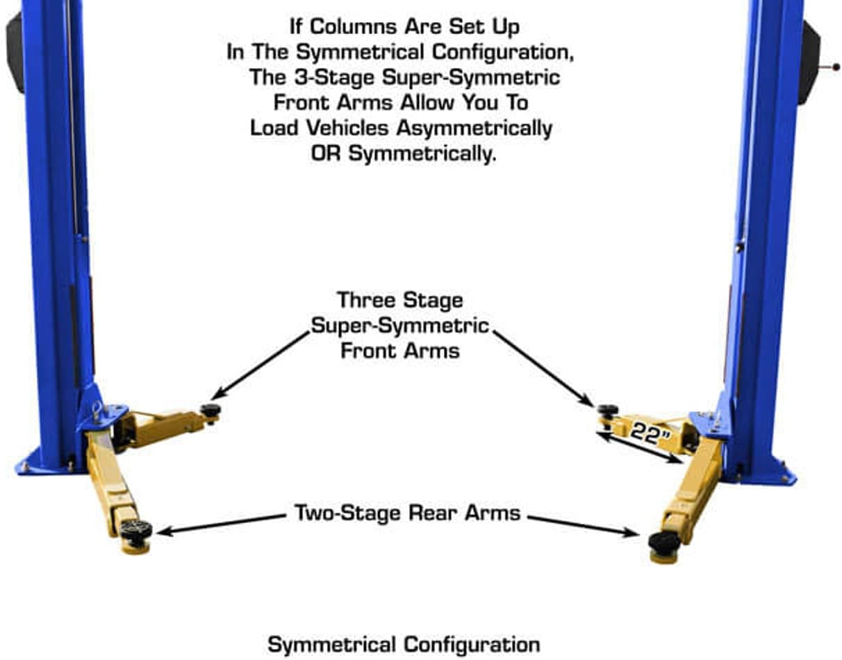 Atlas Platinum PVL-10 Garage ALI Certified 2 Post Symmetric/Asymmetric Adjustable Height 2 Post Overhead Car Lift Vehicle Hoist (Blue/Yellow)