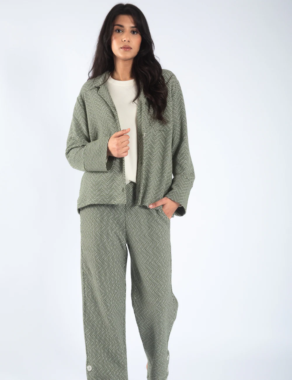 Ensemble tailleur pantalon vert guarantee pour femme