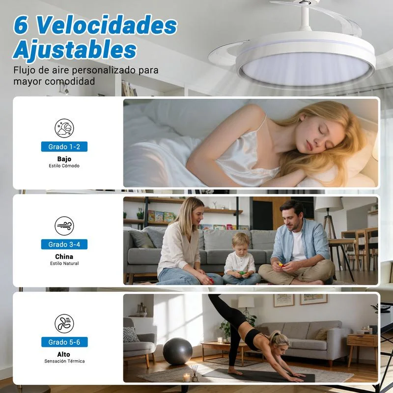 Ventilador de Techo LED Silencioso con Control Remoto – 6 Velocidades