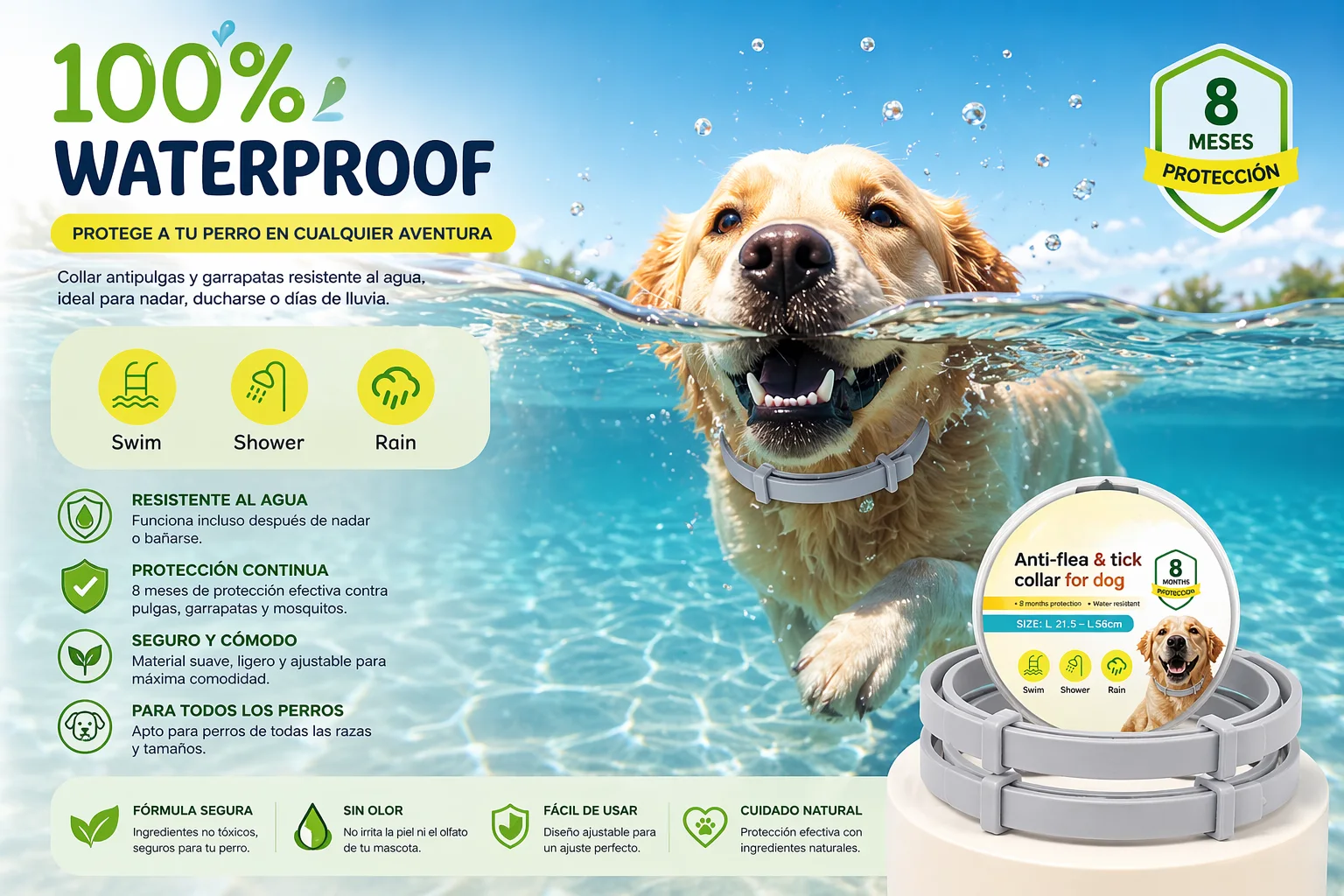 Ventaya Collar Antiparasitario para Perros – Protección 8 Meses, Impermeable