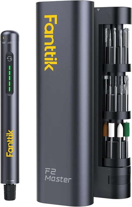 Fanttik F2 Master Mini kit de herramientas rotativas inalámbricas, motor NeoPulse, 5 velocidades variables, 25000 RPM, cubo Revostor, 35 accesorios, para lijado, pulido, taladrado, tallado
