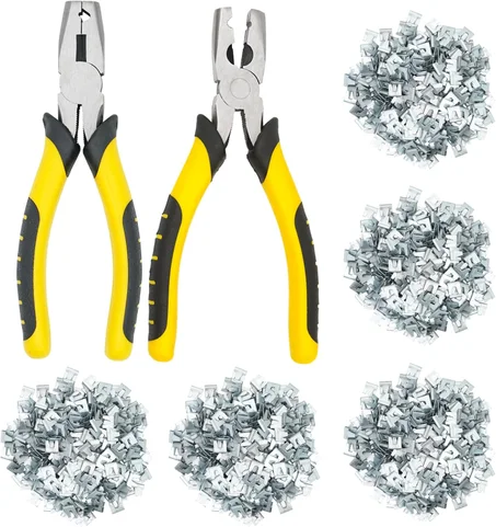1500 clips de hebilla de jaula de alambre resistentes con alicates de cerca, clips de fijación de jaula de alambre, clips en J, pinzas a presión, herramientas para pollo, conejo, paloma,