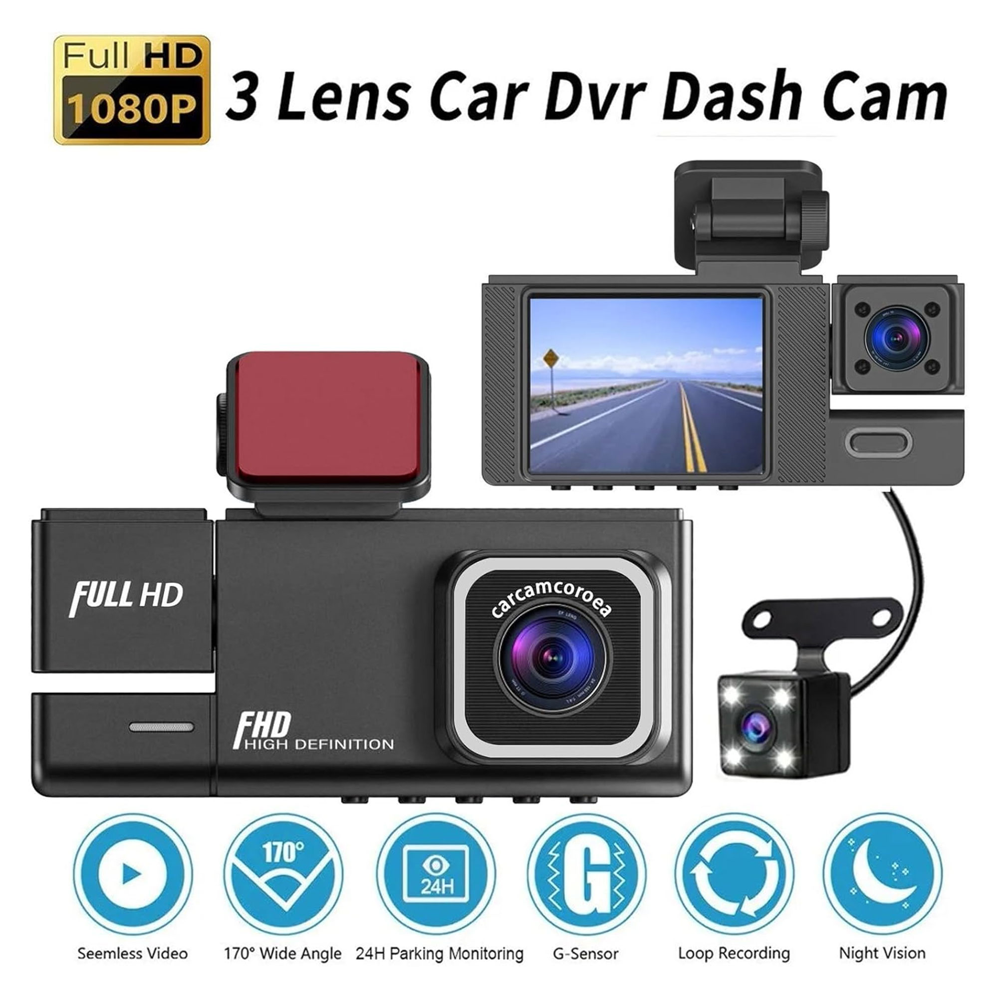 •  داش كام 3 كاميرات تعمل بالواي فاي ضمان سنة