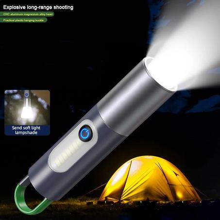 المصباح اليدوي طويل المدى LED – USB-C، تكبير محمول، أبيض