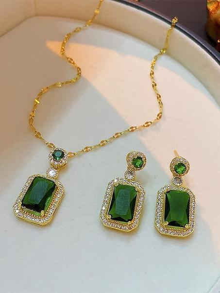 طقم مجوهرات للنساء طقم مجوهرات مكون من 3 قطع قلادة ومجوهرات تنكرية للنساء والفتيات (أخضر)