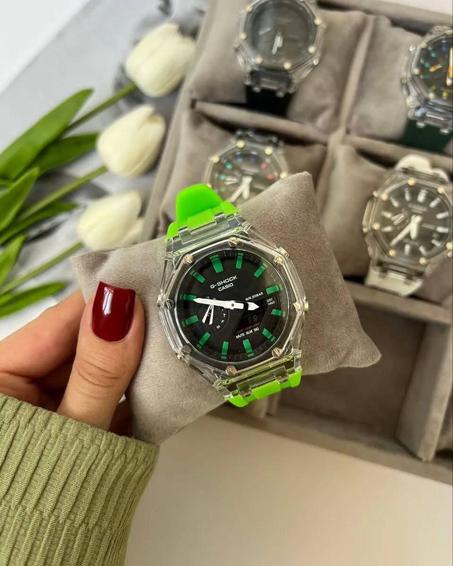 ساعة رياضية G سلسلة ساعات نمط الصدمة أسود أبيض سوار شفاف حالة عرض مزدوج ساعات رجالية