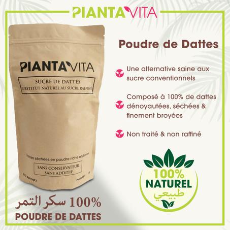PIANTAVITA Sucre de dattes: Poudre de dattes séchées 500g