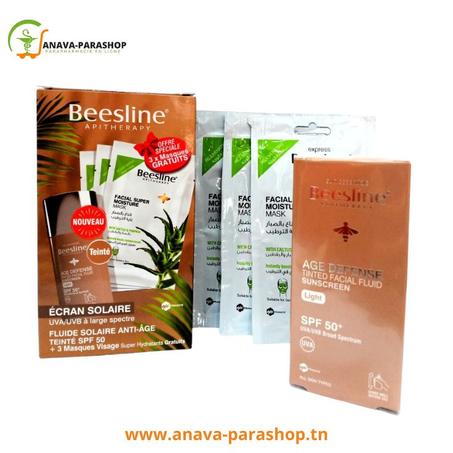 BEESLINE COFFRET ECRAN ANTI AGE TEINTEE SPF 50 + 3 MASQUE VISAGE HYDRATANT (GRATUITS)