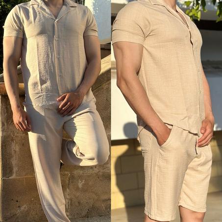 🔥 ENSEMBLE LE LIN 3 PCS ( chemise + pantalon + short ) 🔥