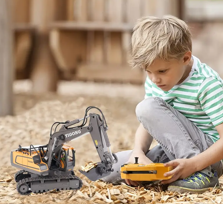 لعبة حفارة تعمل بالتحكم عن بعد مع هيكل معدني من 11 قناة، بتردد 2.4GHz، قابلة للشحن عبر USB ببطارية ليثيوم 18650، مقاومة للعوامل الجوية، جهد التشغيل ≤36V، مناسبة للأطفال من 14 سنة فما فوق