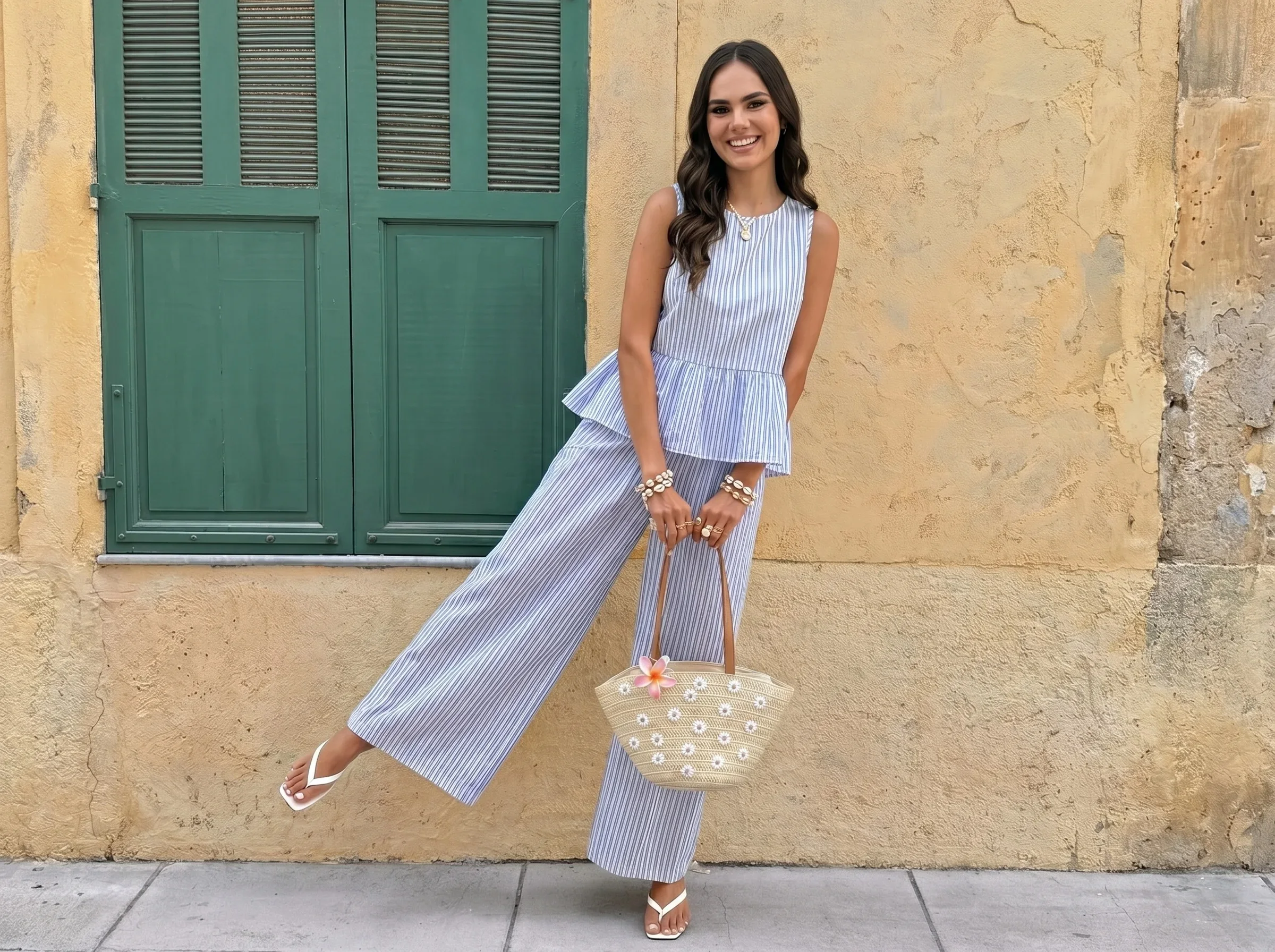 Co-ord set rayé bleu