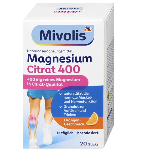 Mivolis Magnesium Citrat 400 – Magnésium Haute Dose Saveur Orange