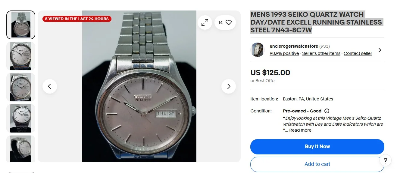 ⌚✅SEIKO ✅⌚✅SEIKO ✅ 550 dh MENS 1993 SEIKO QUARTZ WATCH DAY/DATE EXCELL RUNNING STAINLESS STEEL WATCH DAY/DATE EXCELL RUNNING STAINLESS STEEL