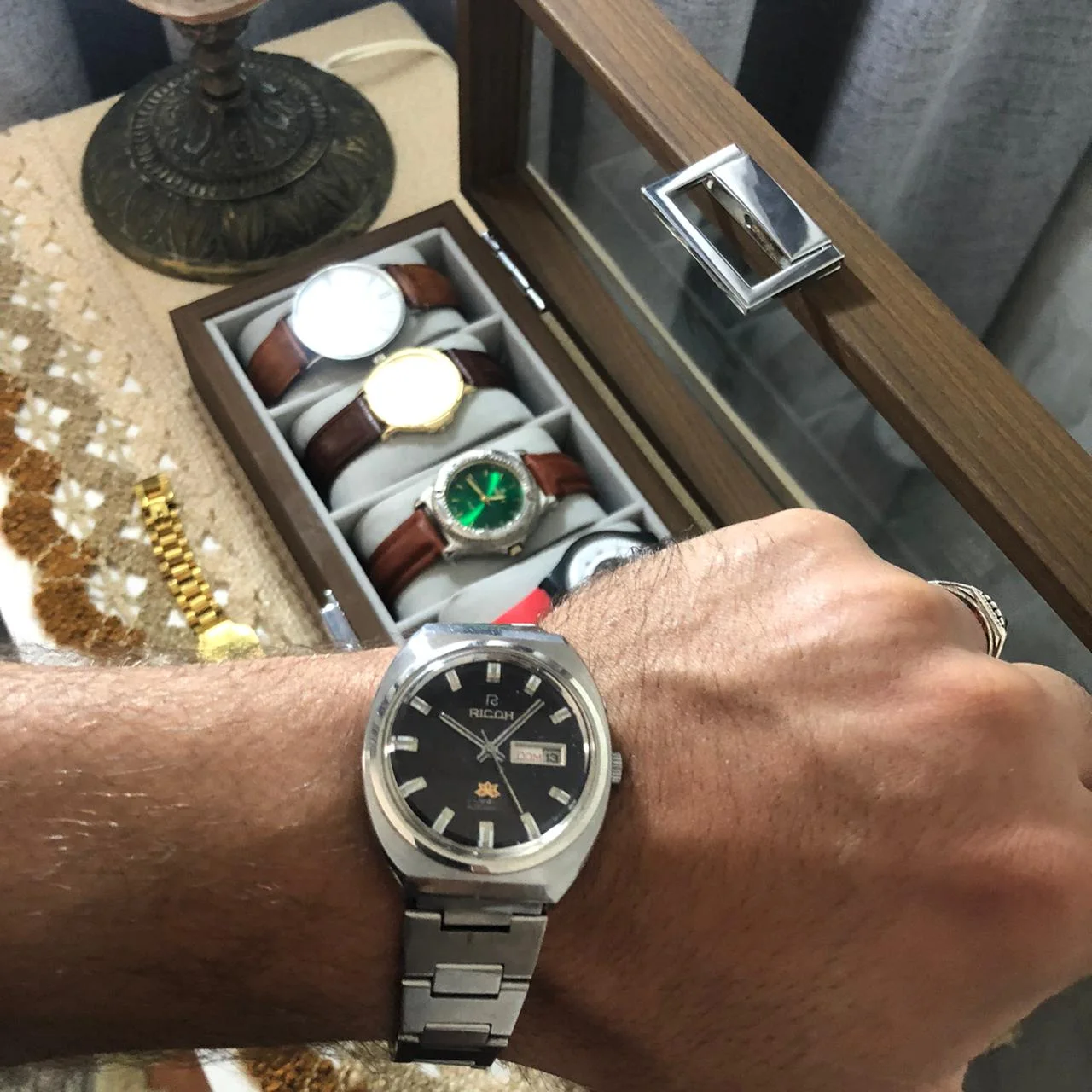 ⌚✅Ricoh ✅Ricoh Crystal 909 Automatic 61909A 21 Jewels Vintage Day
