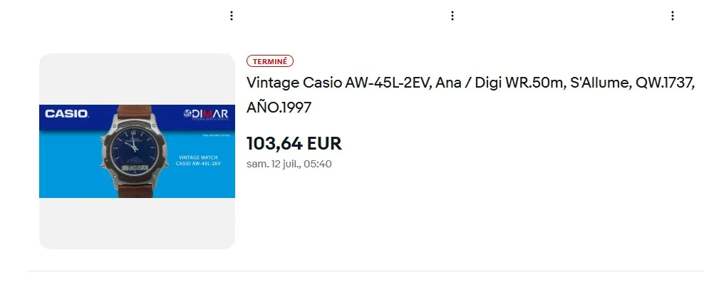 ⌚✅ Casio ✅Vintage Casio AW-45L-2EV, Ana / Digi WR.50m, S'Allume, QW.1737, AÑO.1997
