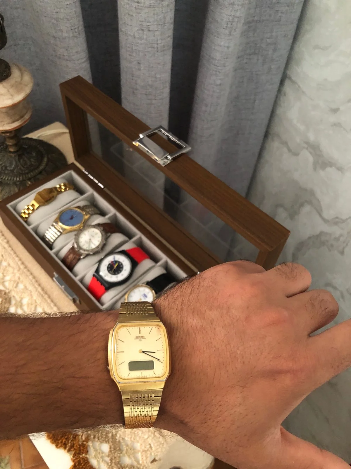 ⌚✅c ✅EXCELLENTE RARE MONTRE À QUARTZ VINTAGE RICOH TON OR ANA-DIGI ALARM - FONCTIONNE TRÈS BIEN