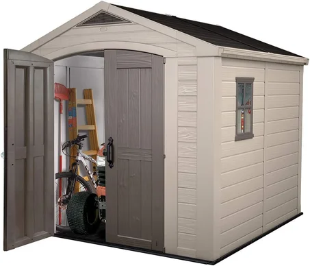 Keter Factor 8x8 Foot Large Resin Outdoor Shed with Floor for Patio Furniture
