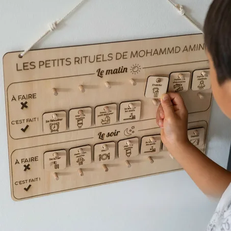 Tableau de motivation routine matin et soir en bois