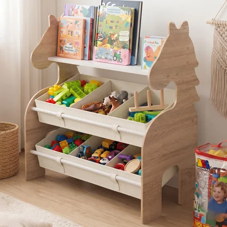 2-en-1  : Rangement Jouets et Bibliothèque Intégrée