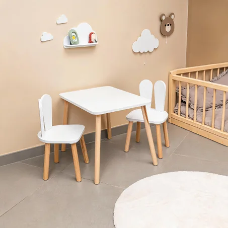 Ensemble Montessori – Table + 2 Chaises en Forme de Lapin
