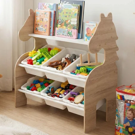2-en-1  : Rangement Jouets et Bibliothèque Intégrée