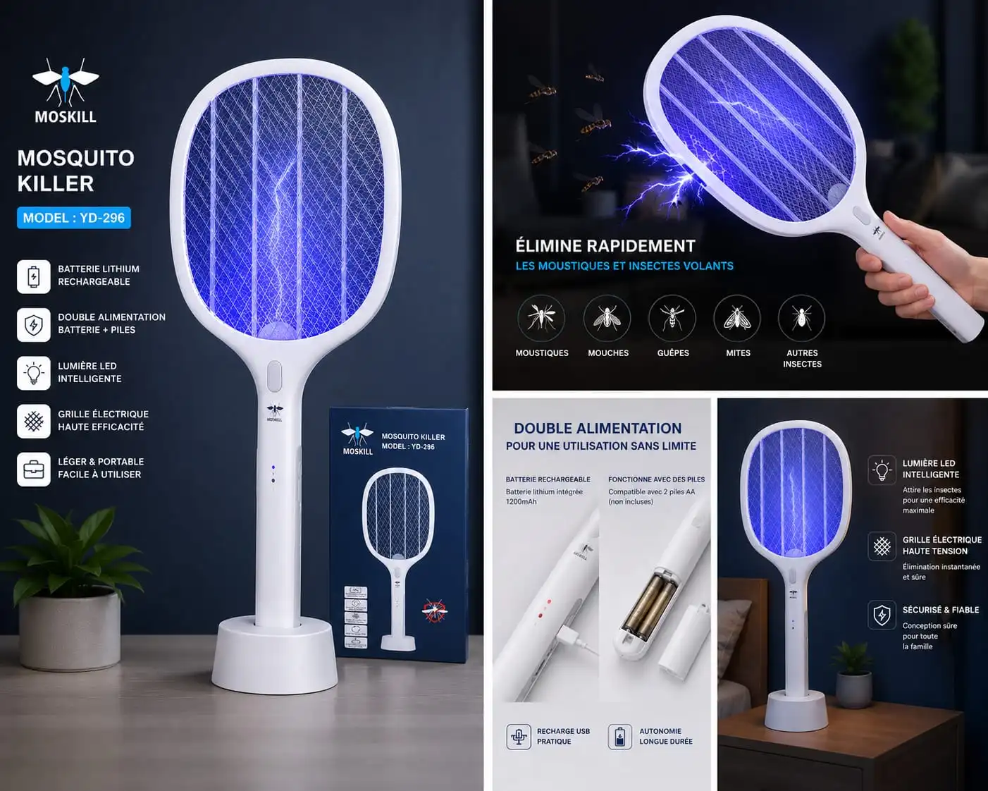 Raquette Rechargeable Zéro Moustique