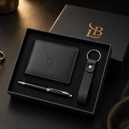 Coffret – PORTE CARTES EN CUIR ET PORTE CLE  ET STYLO