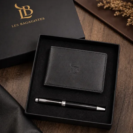 Coffret – PORTE CARTES PROFFESSIONNELLE EN CUIR ET STYLO