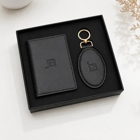 Coffret – PORTE CARTES EN CUIR ET PORTE CLE LUXE