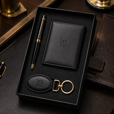 Coffret – PORTE CARTES EN CUIR ET PORTE CLE LUXE ET STYLO