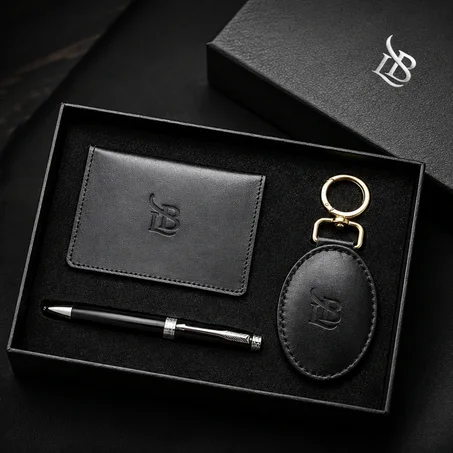 Coffret – PORTE CARTES EN CUIR ET PORTE CLE LUXE ET STYLO