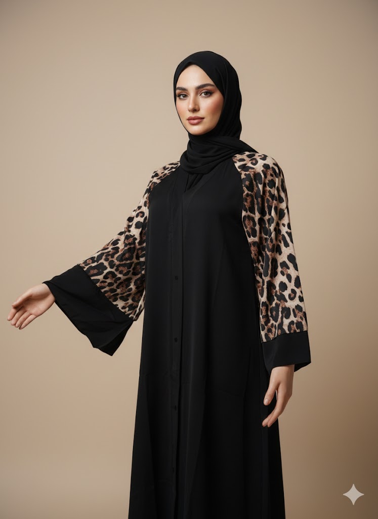 ✨ عباية كلوش فاخرة – يد عريض من الساتان المنمّر | قماش كريب راقٍ