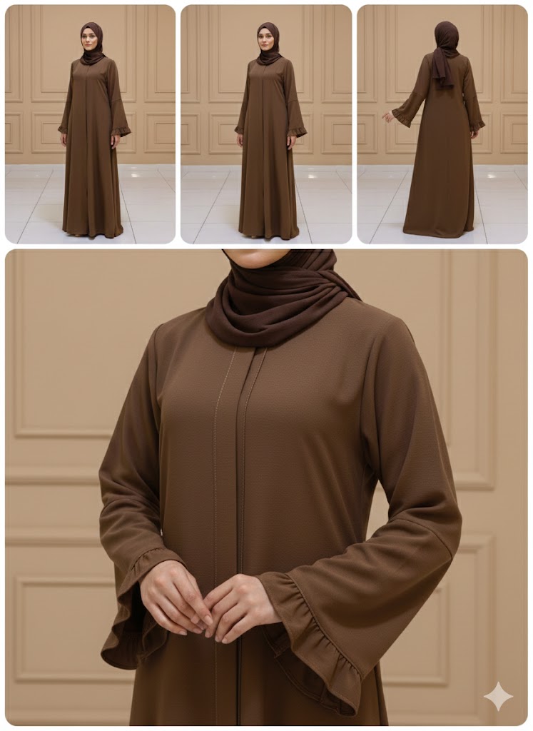 🌸 عباية كلوش فاخرة – بتصميم يد على شكل وردة