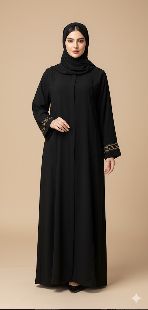 ✨ عباية بالسنسلة مع دانتيل في اليد – أناقة عملية لكل يوم