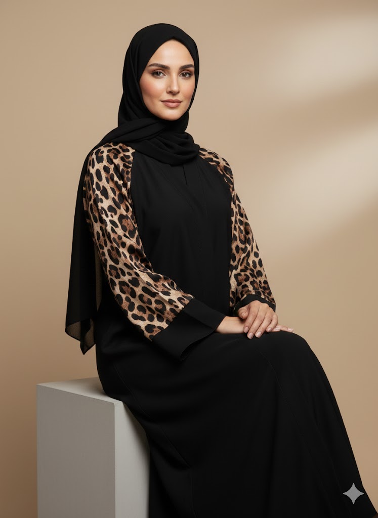 ✨ عباية كلوش فاخرة – يد عريض من الساتان المنمّر | قماش كريب راقٍ