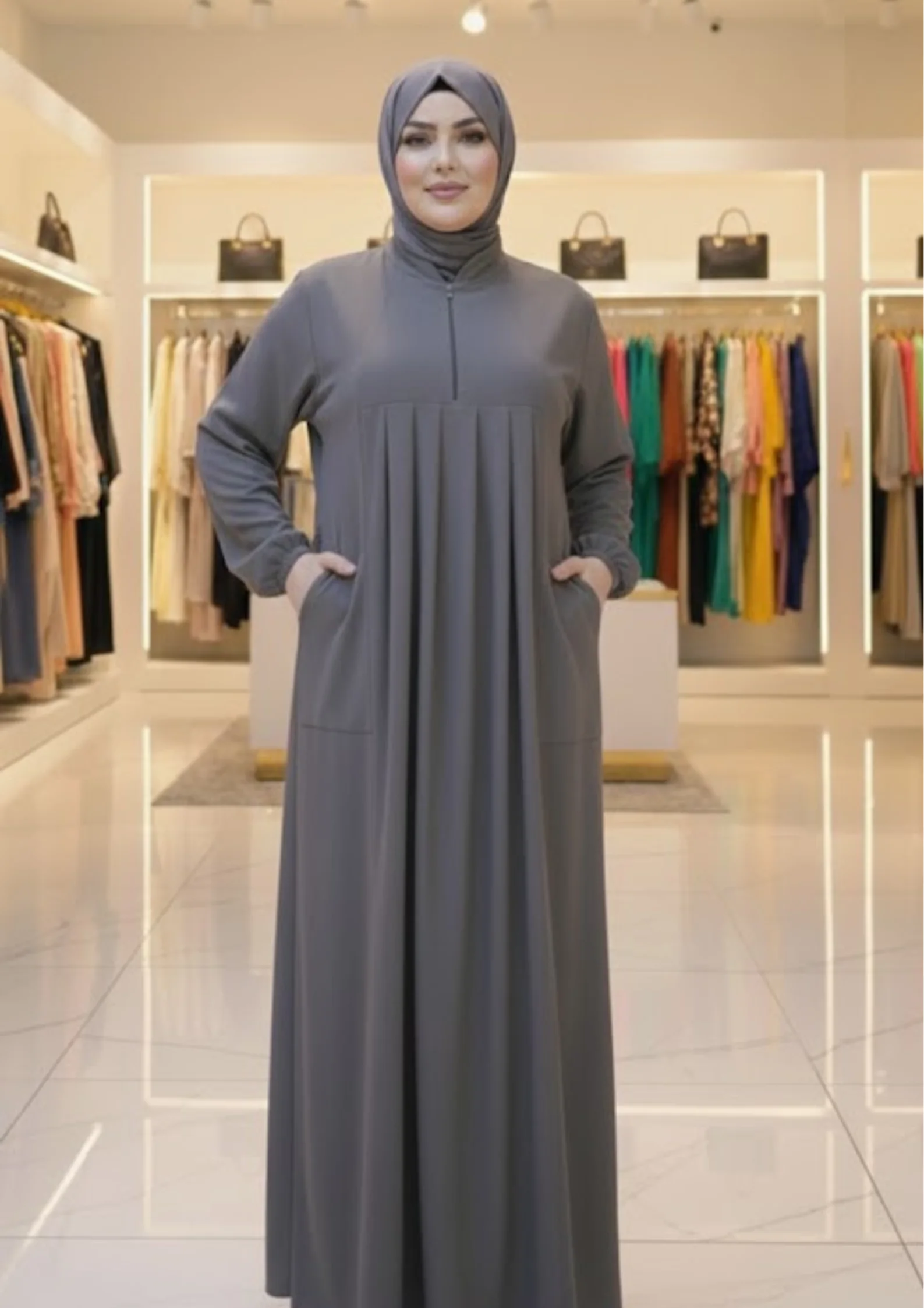 كسوة فودان أنيقة ودافئة بجيوب جانبية – تصميم عملي لفصل الشتاء