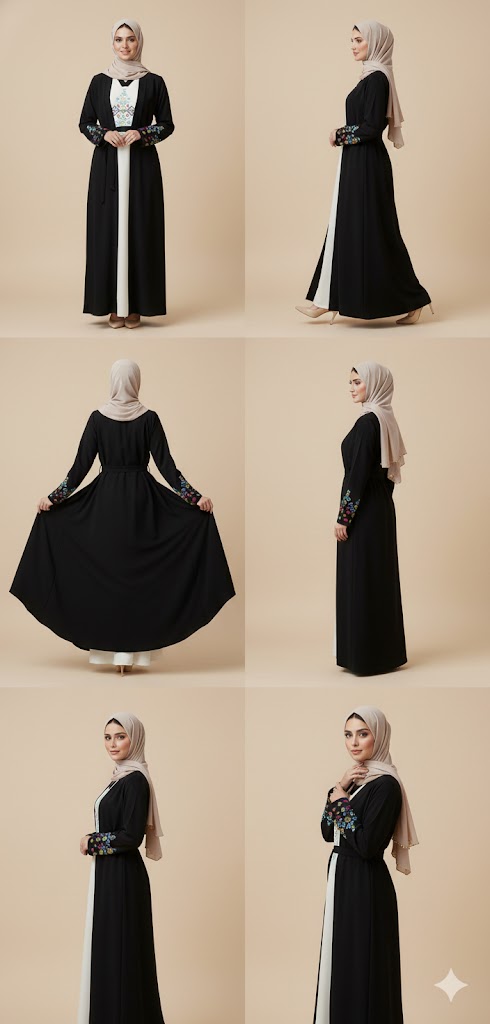 🌟 عباية تراثية 2 PCS عصرية بالتطريز الملون – أناقة تجمع الأصالة والحداثة