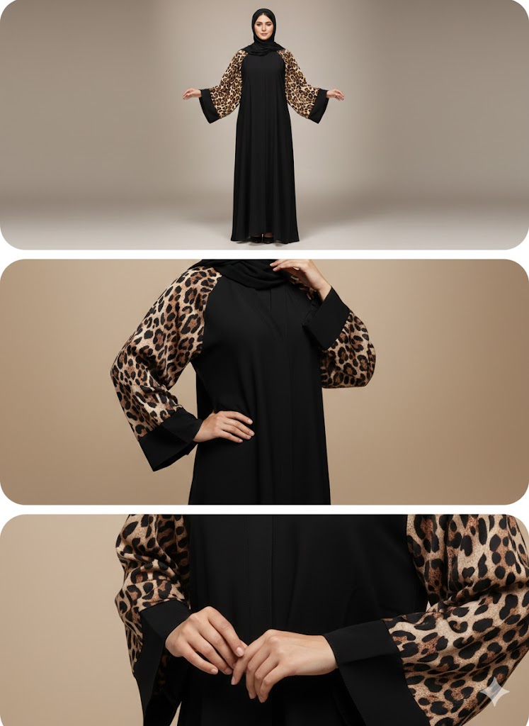 ✨ عباية كلوش فاخرة – يد عريض من الساتان المنمّر | قماش كريب راقٍ