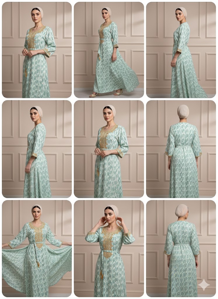 ✨ قفطان مناسبات وأعياد – طرزة راقية في الصدر واليد بقماش الكريب الصقلي الفاخر