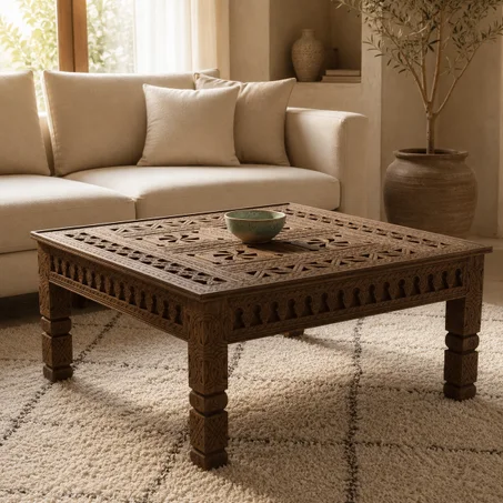 Hand-Carved Wooden Table