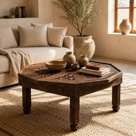 Hand-Carved Wooden Table