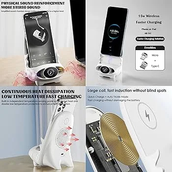 Mini Chair Wireless Fast Charger – Support Téléphone Multifonction 3-en-1 avec Haut-Parleur
