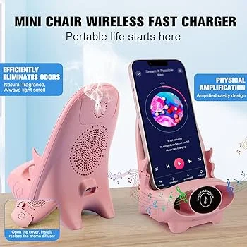 Mini Chair Wireless Fast Charger – Support Téléphone Multifonction 3-en-1 avec Haut-Parleur