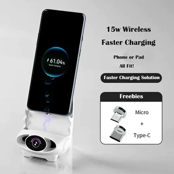 Mini Chair Wireless Fast Charger – Support Téléphone Multifonction 3-en-1 avec Haut-Parleur