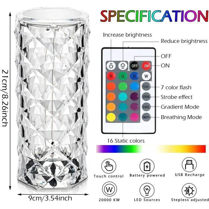 Lampe rose LED tactile rechargeable