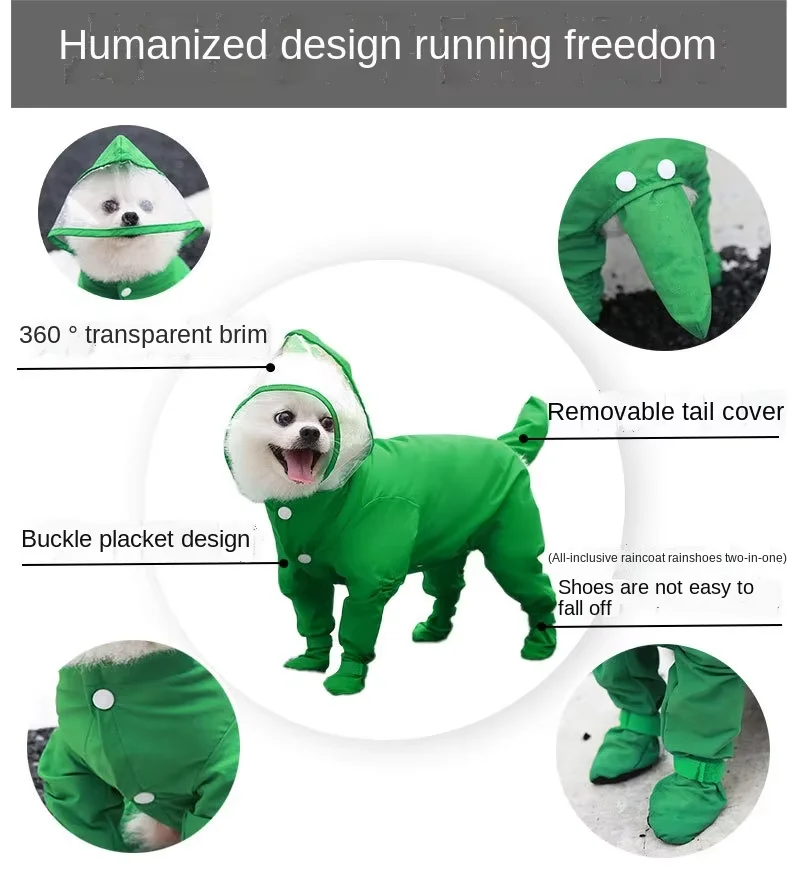 Combinaison imperméable pour chien, idéale pour la pluie, à quatre jambes, ensemble tout inclus, vêtement d'extérieur, mode animaux de compagnie, pour petit chien ou chat