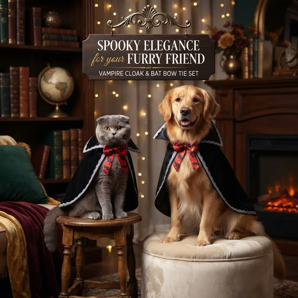 Pet Halloween Vampire Cloak – Elegant Velvet Costume for Cats & Dogs